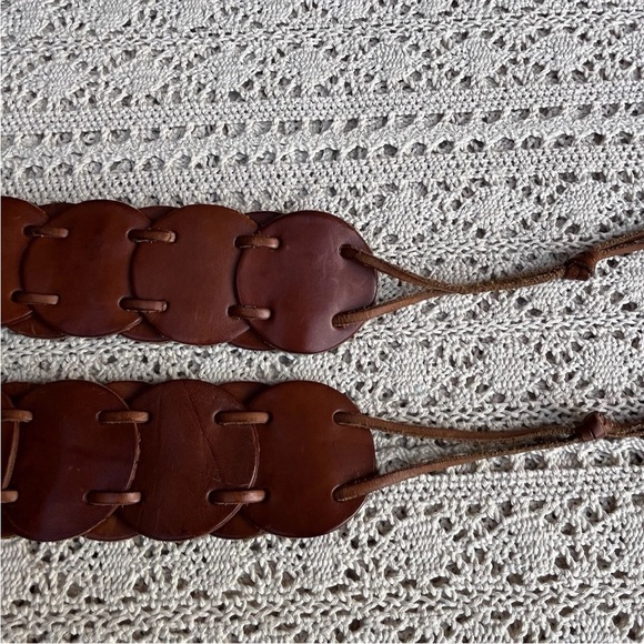 Vintage FOSSIL Y2K Western Festival Boho Brown Leather Circles Tie Belt Size M - Picture 6 of 11